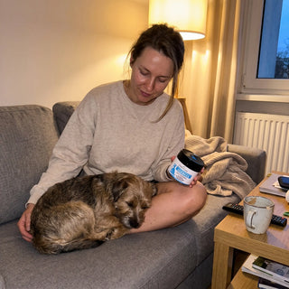 PetHarmony ALERGIA – kobieta z terierem na kanapie